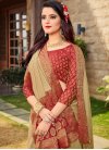 Beige and Red Lace Work Designer Contemporary Saree - 1