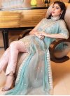 Embroidered Work Aqua Blue and Salmon Faux Georgette Pant Style Classic Salwar Suit - 1