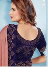 Navy Blue and Salmon Lace Work Designer Contemporary Style Saree - 1
