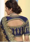 Raw Silk Navy Blue and Teal Embroidered Work Designer Traditional Saree - 2