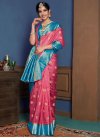 Hot Pink and Light Blue Woven Work Designer Traditional Saree - 1