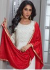 Red and White Embroidered Work Readymade Salwar Kameez - 1