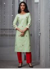 Mint Green and Red Embroidered Work Readymade Salwar Kameez - 1