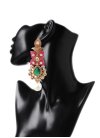 Regal Brass Green and Rose Pink Earrings For Festival - 1