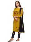 Mustard and Navy Blue Embroidered Work Pant Style Classic Salwar Suit - 1