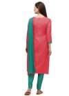 Cotton Rose Pink and Sea Green Embroidered Work Trendy Churidar Salwar Kameez - 2