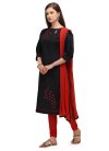 Black and Red Embroidered Work Trendy Churidar Salwar Suit - 1