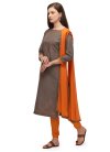 Brown and Orange Embroidered Work Trendy Churidar Suit - 2