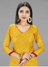 Mustard and Red Woven Work Trendy Churidar Salwar Suit - 1