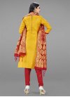 Mustard and Red Woven Work Trendy Churidar Salwar Suit - 2