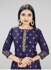 Mustard and Navy Blue Woven Work Art Silk Trendy Churidar Salwar Suit - 2