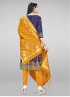 Mustard and Navy Blue Woven Work Art Silk Trendy Churidar Salwar Suit - 1