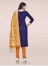 Art Silk Navy Blue and Orange Trendy Churidar Salwar Kameez - 2