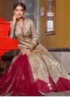 Beige and Maroon Jacquard Woven Work Readymade Designer Gown - 1