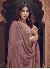 Maroon and Pink Embroidered Work Faux Georgette Palazzo Style Pakistani Salwar Kameez - 1