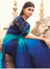 Blue and Firozi Satin Georgette Contemporary Style Saree - 1
