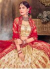 Cream and Red Satin Silk Designer A Line Lehenga Choli - 1