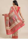 Beige and Rose Pink Woven Work Viscose Designer Traditional Saree - 1