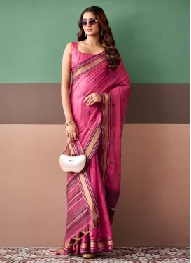 Cotton Traditional Saree with Woven Work in Rose Pink