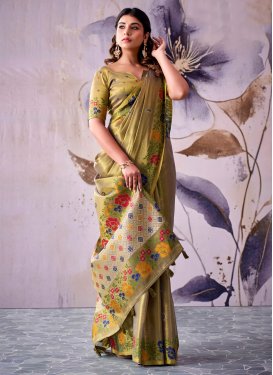 Olive Tissue Traditional Saree with Woven Work for Festival