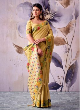 Tissue Trendy Saree with Woven Work for Ceremonial in Yellow
