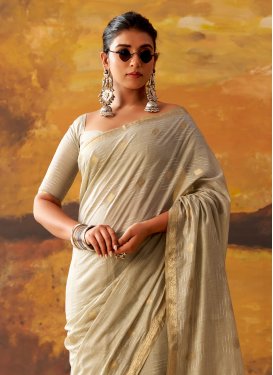 Beige Cotton Classic Saree with Woven Work for Ceremonial