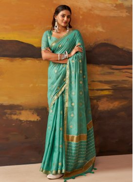 Cotton Woven Work Classic Saree in Turquoise