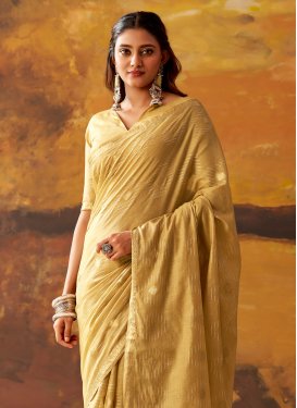 Cotton Traditional Saree in Gold with Woven Work for Women