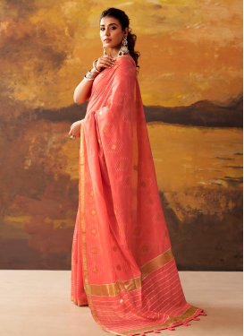 Cotton Traditional Saree with Woven Work in Salmon