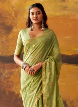 Cotton Woven Work Trendy Saree in Mint Green