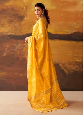 Woven Work Cotton Trendy Saree in Mustard for Ceremonial
