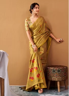 Tissue Classic Saree in Gold with Woven Work for Ceremonial