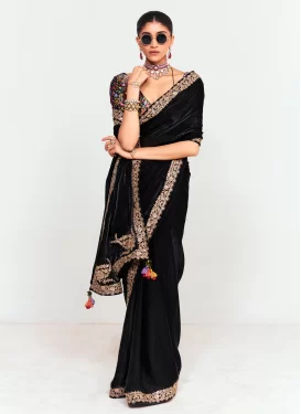 Black Tissue Traditional Saree with Embroidered Work for Ceremonial
