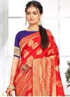 Navy Blue and Red Traditional Designer Saree - 1