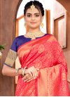 Woven Work Navy Blue and Rose Pink Contemporary Style Saree - 1