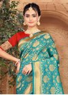 Red and Teal Woven Work Contemporary Style Saree - 1