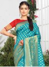 Woven Work Firozi and Red Designer Traditional Saree - 1