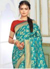 Art Silk Maroon and Teal Contemporary Style Saree - 1