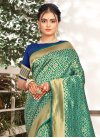 Navy Blue and Teal Woven Work Designer Contemporary Saree - 1