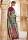 Purple and Turquoise Woven Work Designer Traditional Saree - 1