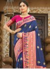 Woven Work Banarasi Silk Navy Blue and Rose Pink Contemporary Style Saree - 1