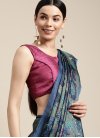 Cotton Print Work Navy Blue and Olive Traditional Designer Saree - 2