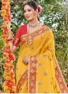 Woven Work Mustard and Red Contemporary Style Saree - 1