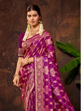 Satin Silk Trendy Saree in Purple with Woven Work for Ceremonial