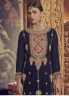Embroidered Work Navy Blue and Pink Palazzo Straight Salwar Kameez - 1