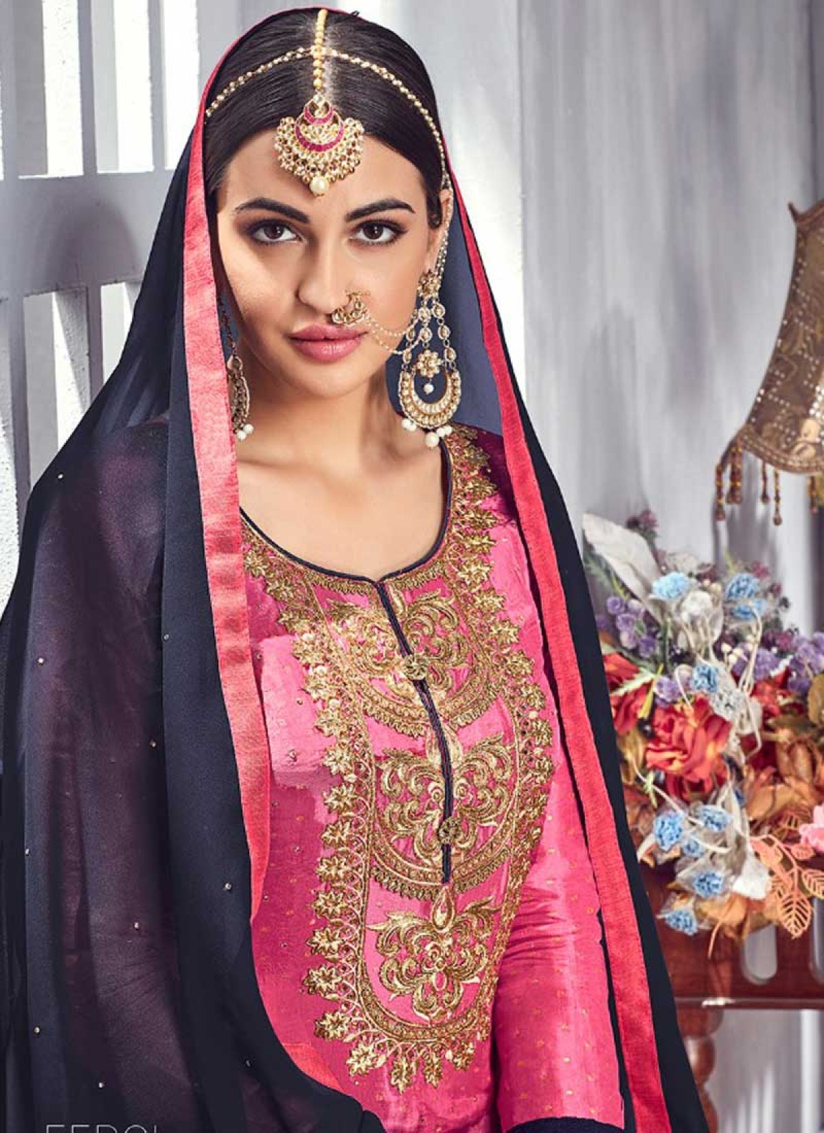 Navy Blue and Pink Salwar Kameez