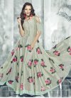 Satin Aqua Blue and Off White Digital Print Work Readymade Classic Gown - 2