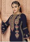 Booti Work Faux Georgette Grey and Navy Blue Palazzo Straight Salwar Kameez - 2