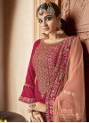 Faux Georgette Peach and Rose Pink Palazzo Straight Salwar Suit - 2