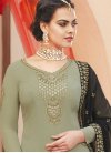 Embroidered Work Faux Georgette Black and Sea Green Palazzo Designer Salwar Suit - 1